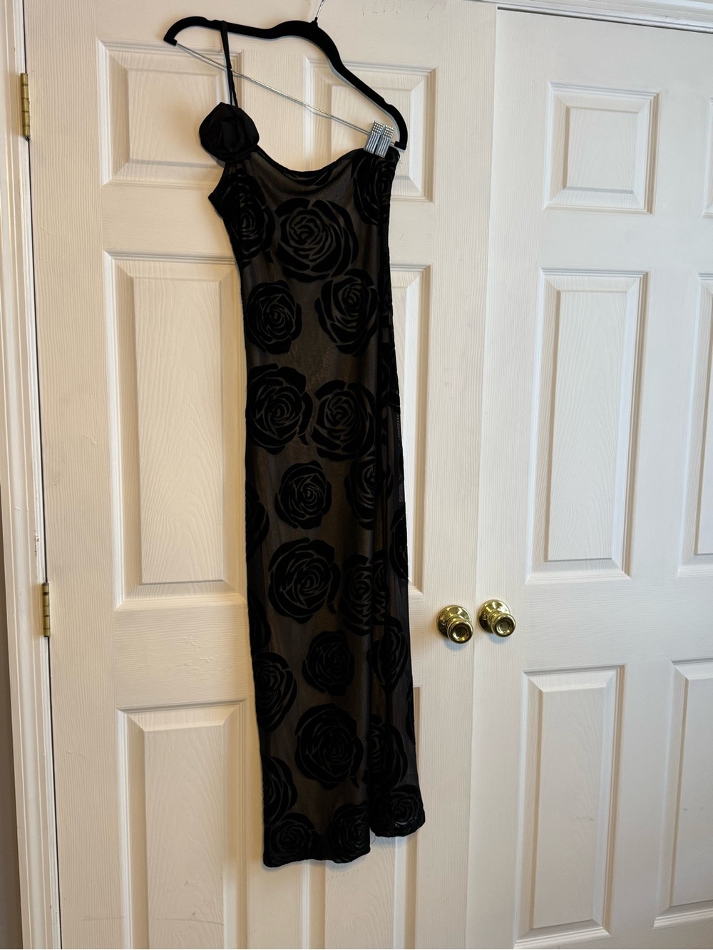 Black One Shoulder Floral Mesh Slip Dress - Elegant Evening Dress